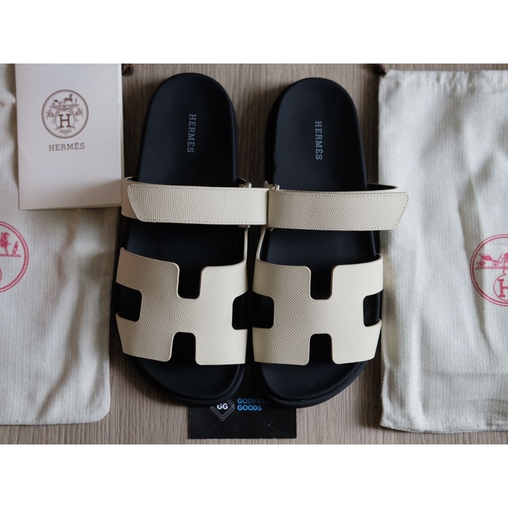 Chypre Mule Sandal Beige Esquisse Saffiano Leather Authentic GK