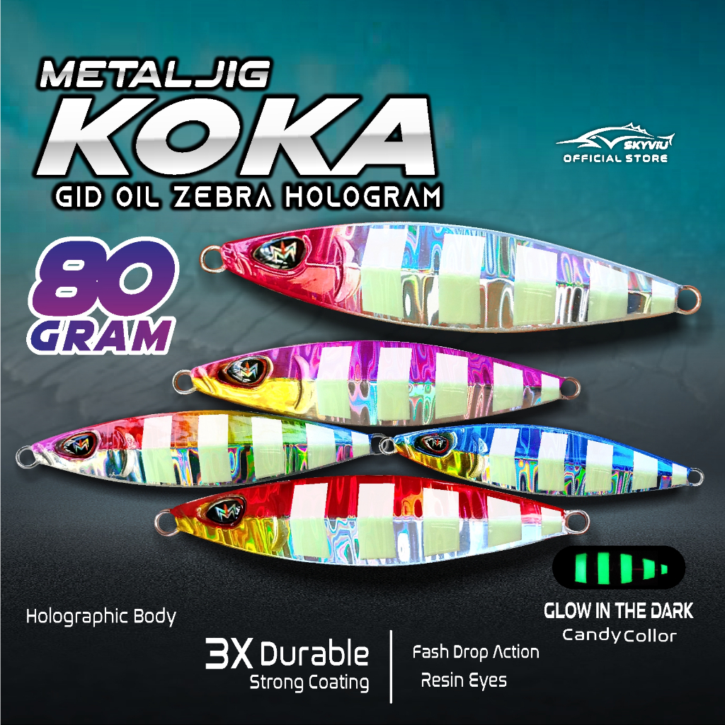 Metal Jig 80 Gram SKYVIU KOKA GID ZEBRA Hologram Minyak Umpan Jigging 80 g Bisa Menyala Malam Hari U