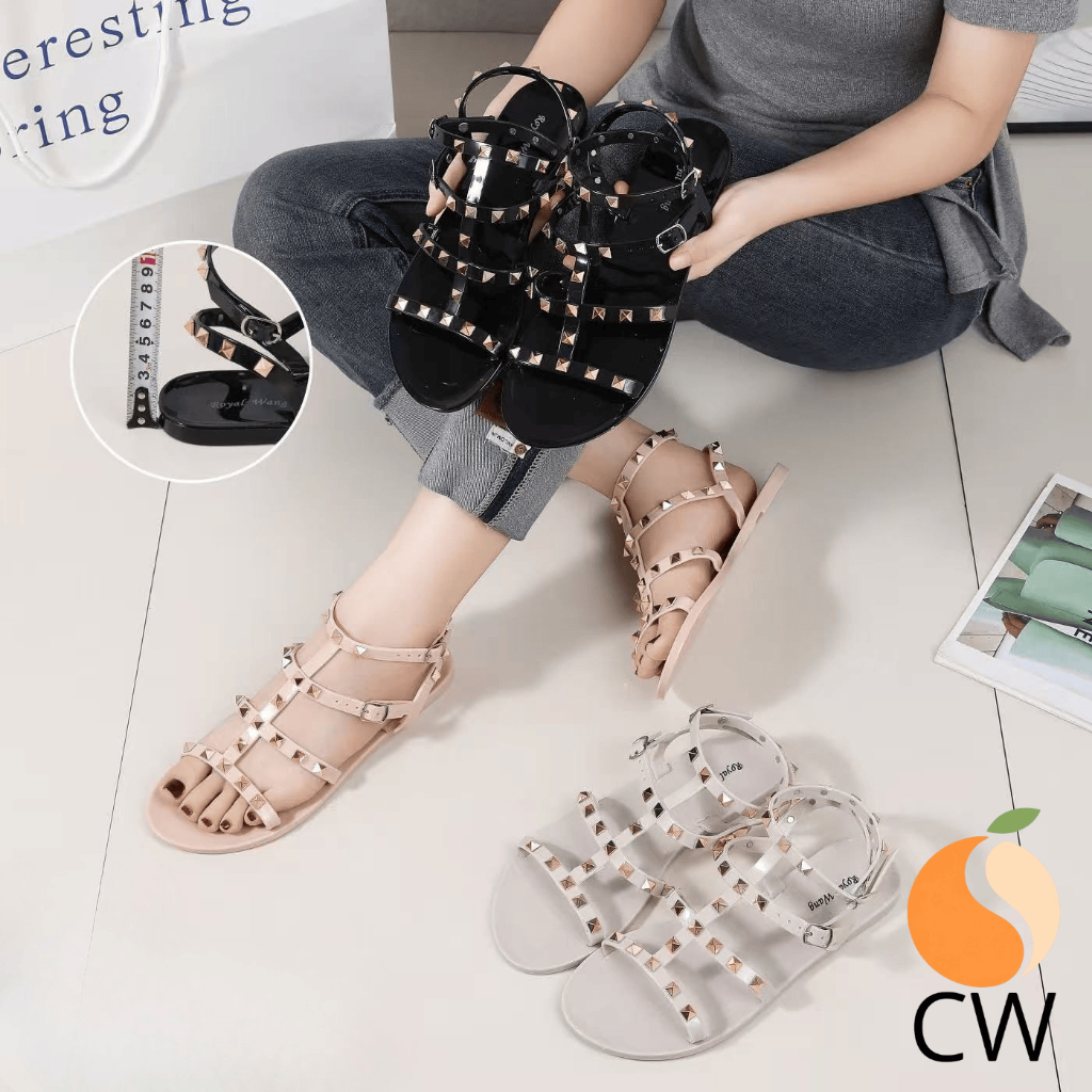 [ BISA INSTANT] Sandal Jelly Wanita Terbaru/Sendal Flat Tali Karet/Sandal Flat Wanita Tali Duri