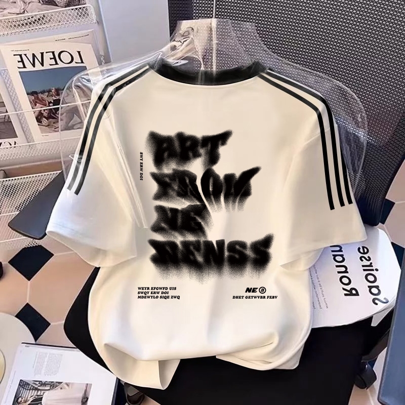 Disneay Baju Garis Garis Pria | Cetakan Inggris Hitam Amerika Vintage Kaos Oversize Pria | Kaos Pria