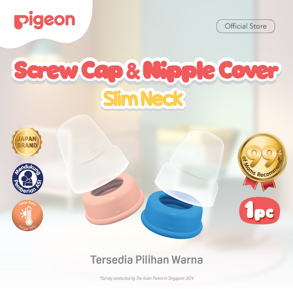 PIGEON Screw Cap and Nipple Dot Cover - Slim Neck | Pilih Warna | Biomass-PP | Ketahanan suhu 140°C