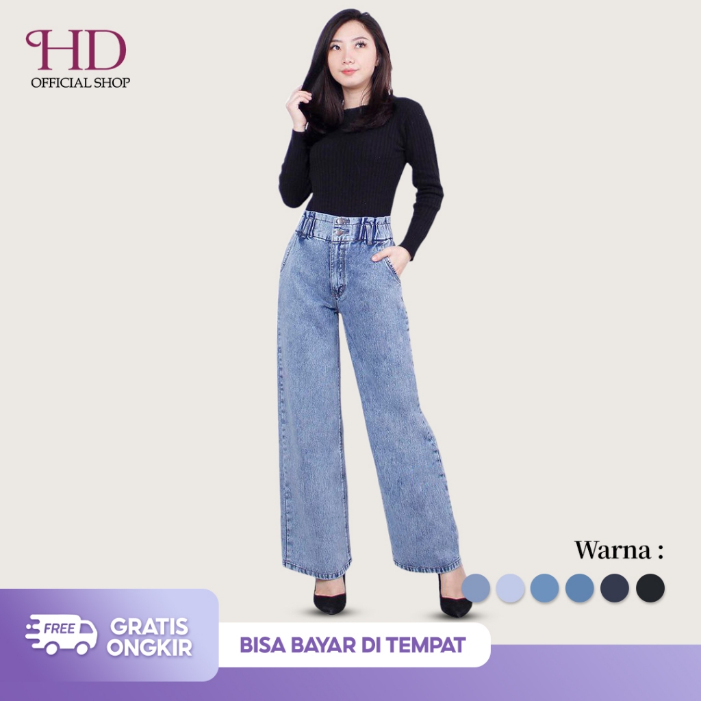 HD - Kulot Jeans Highwaist Kancing 2 Loose Jeans Wanita High Waist