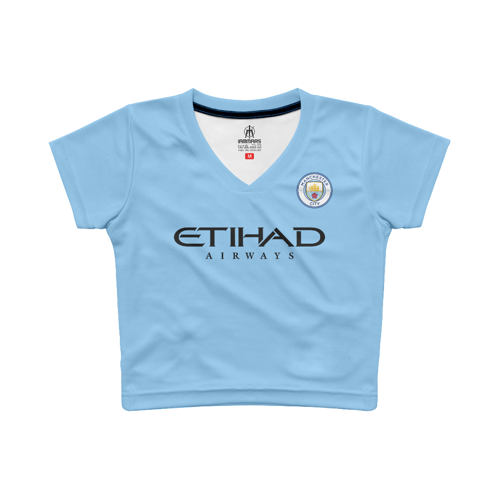 JERSEY CROP TOP V-NECK WANITA MANCHESTER CITY Y2K SLIM FIT PREMIUM