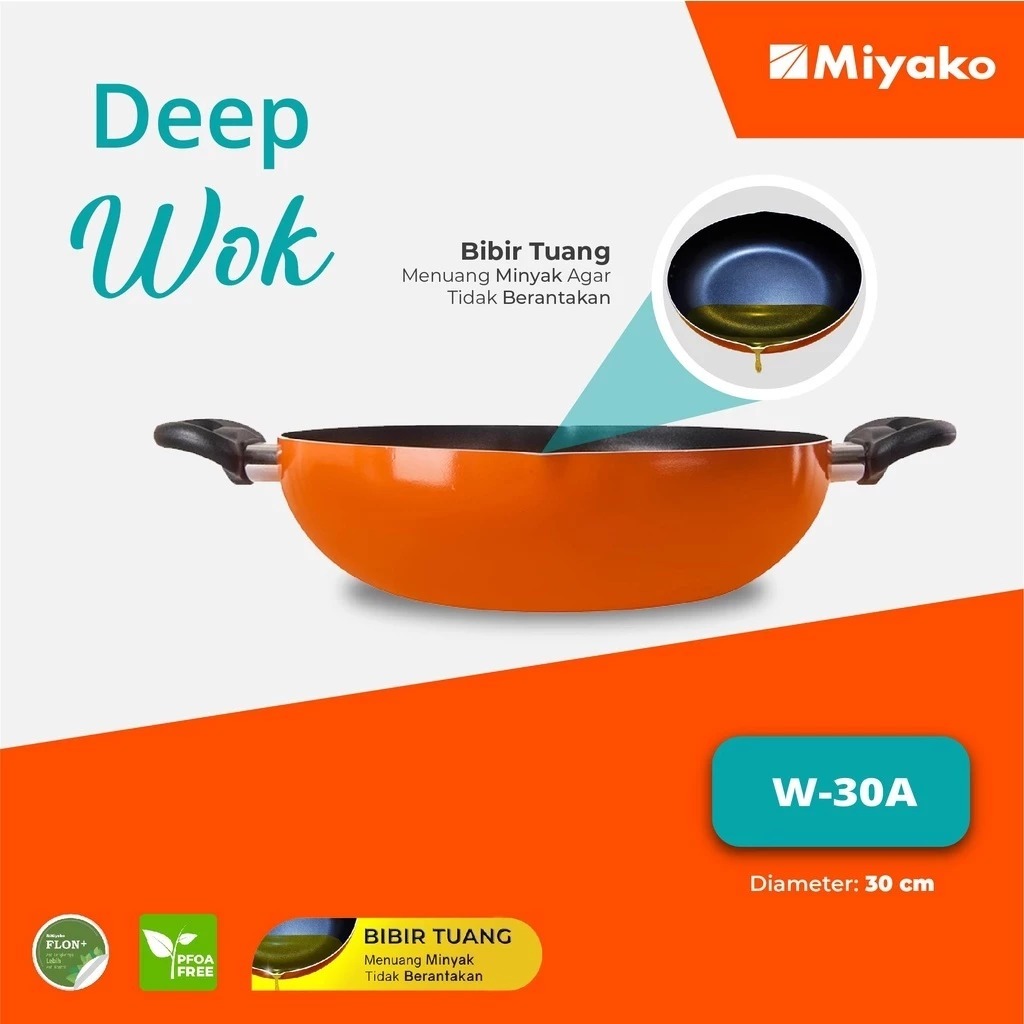 Miyako W-30A Finest Wok Pan Panci Teflon Anti Lengket 30 Cm Original