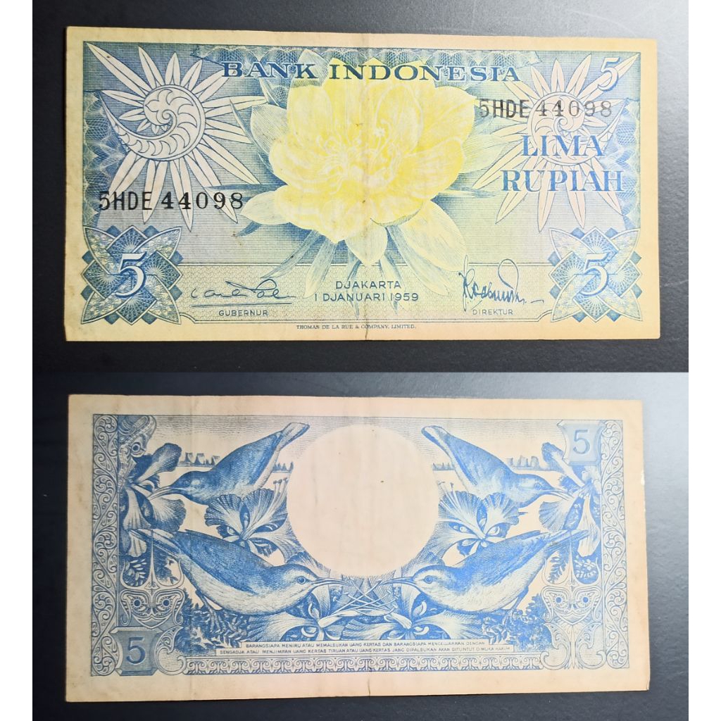 uang kuno Indonesia 5 rupiah bunga 1959 p2476