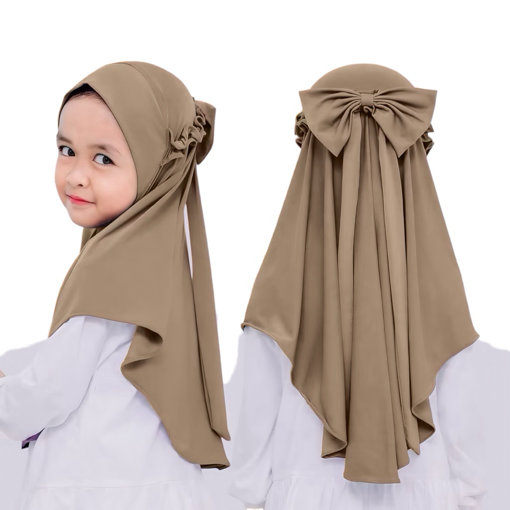 Kerudung Anak Perempuan Jilbab Pita Anak 2-12 Tahun Hijab Anak Tali Belakang