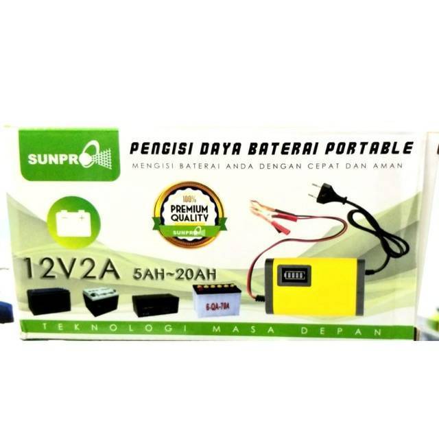 CHARGER AKI SUNPRO PENGISI DAYA BATERAI PORTABLE 12V 2A 5AH - 20AH KOTAK HIJAU