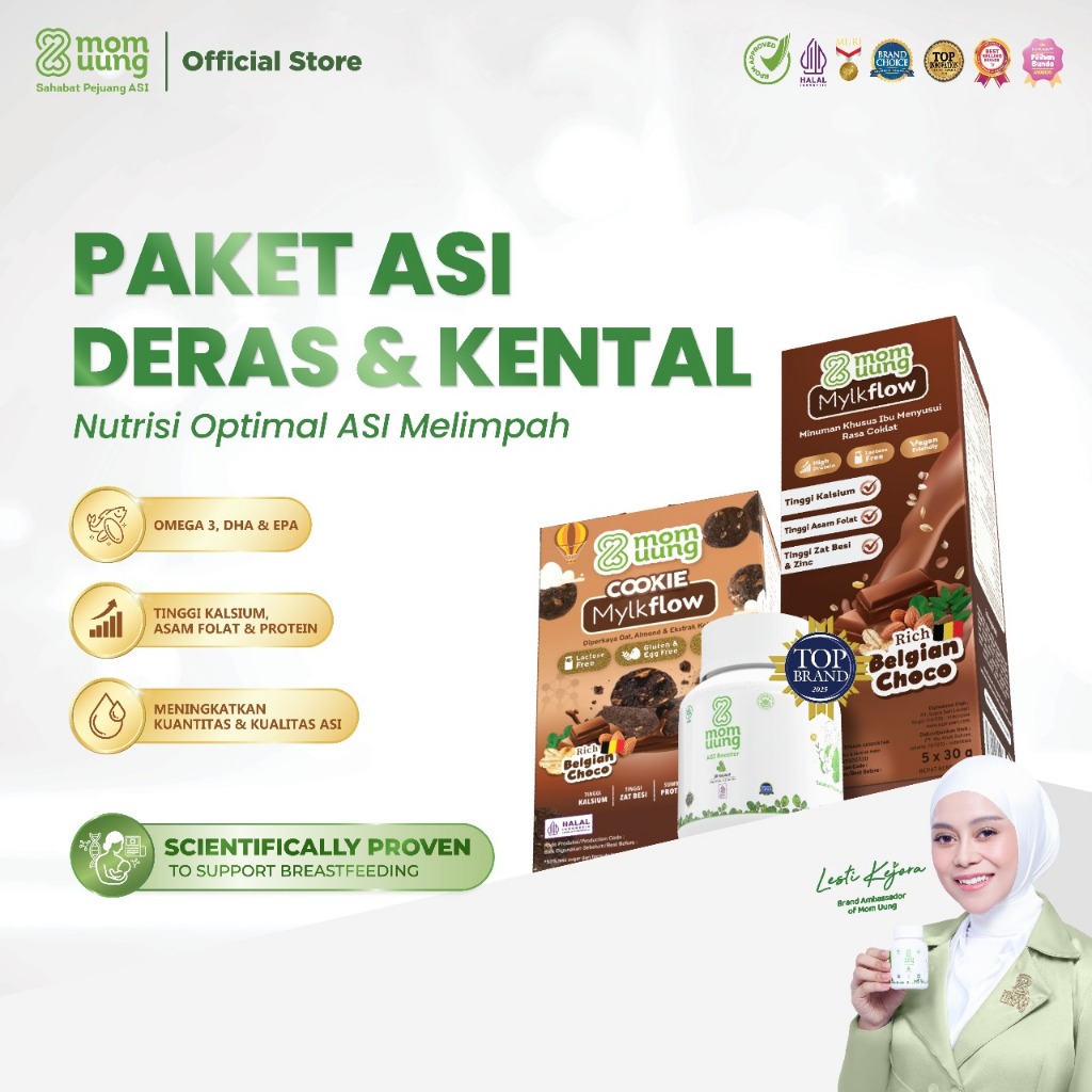 Mom Uung Paket ASI Deras & Kental - ASI Booster 30 Kapsul + Susu Mylkflow 5 Sachet + Cookie Mylkflow