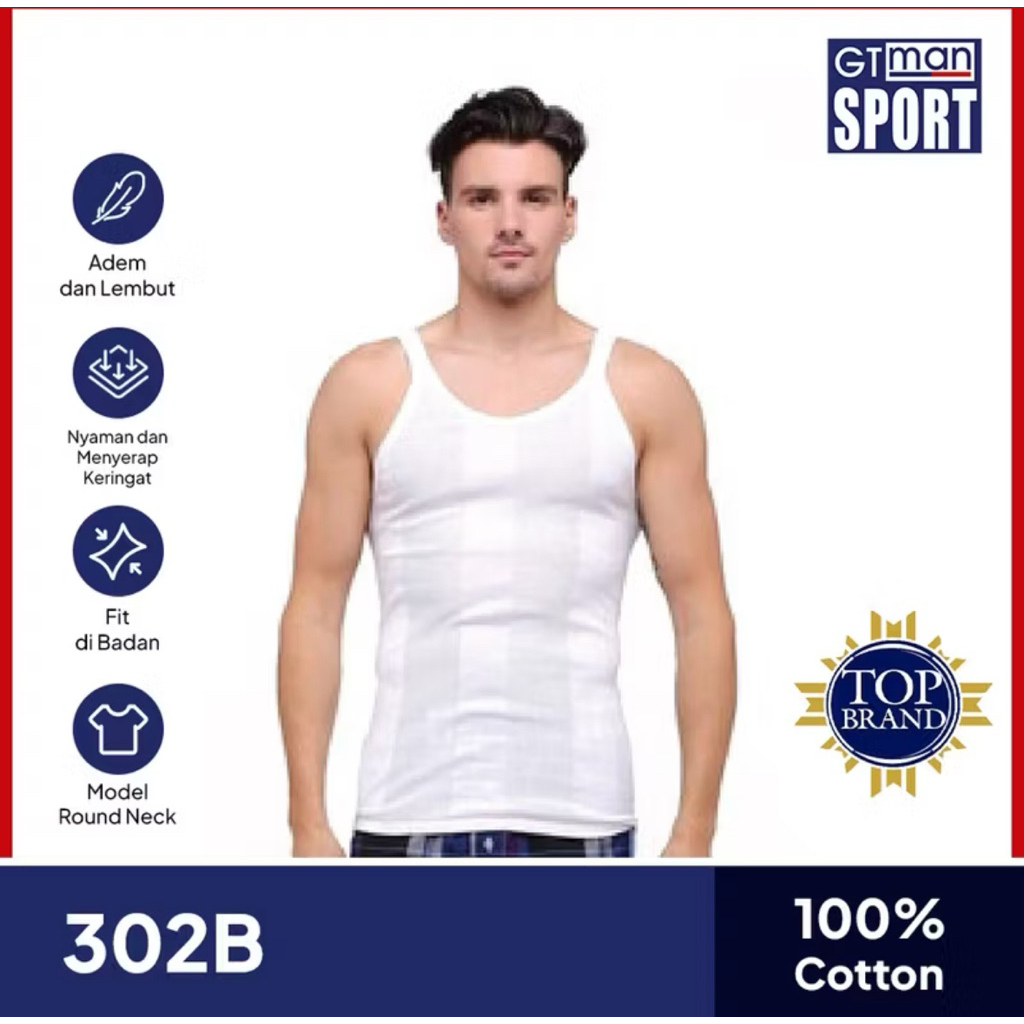 Singlet Pria GT Man | Singlet Putih Garis gt man