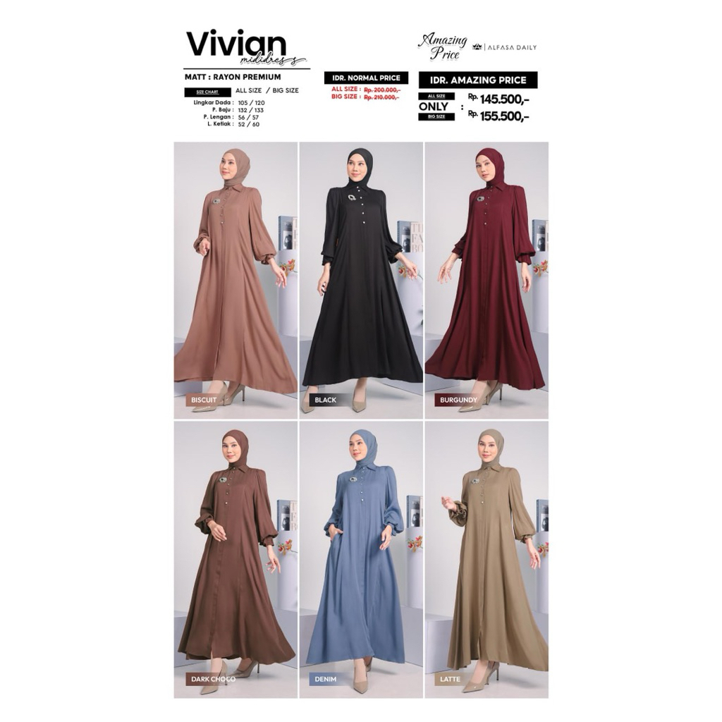 Alfasa Daily - Dress / Midi Dress/ Gamis / Vivian Midi Alfasa