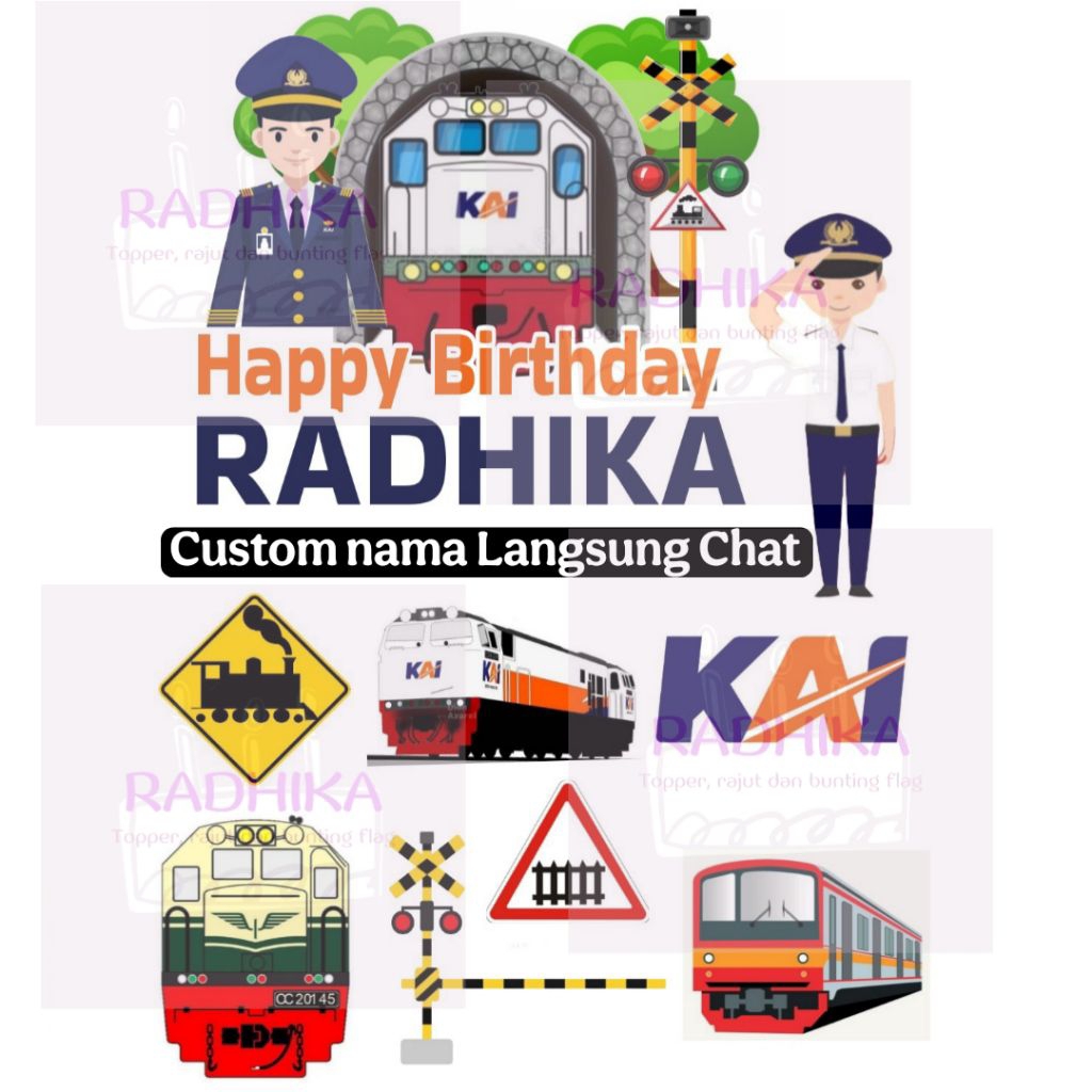 Cake Topper Kereta api KAI custom nama happy Birthday selamat khitan