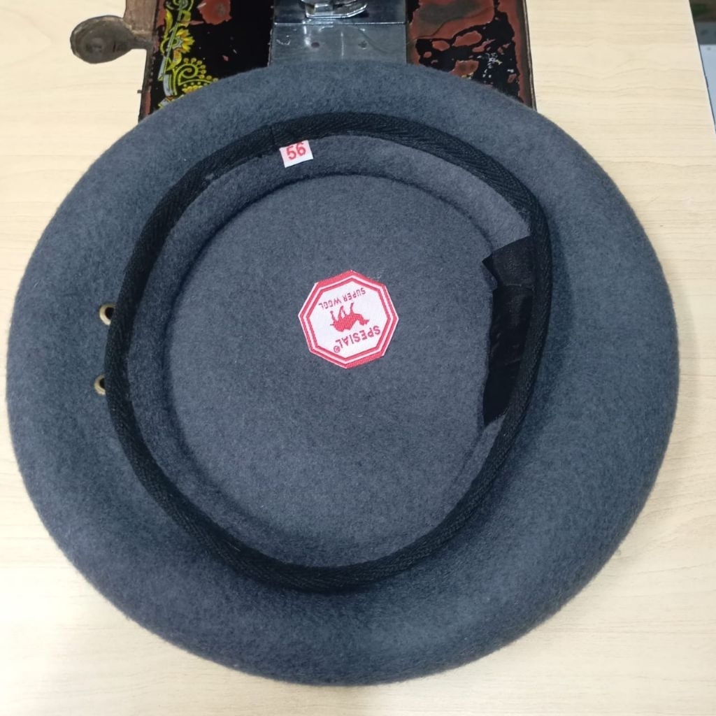 topi baret zipur bahan woll abu abu / baret abu bela negara bahan woll premium