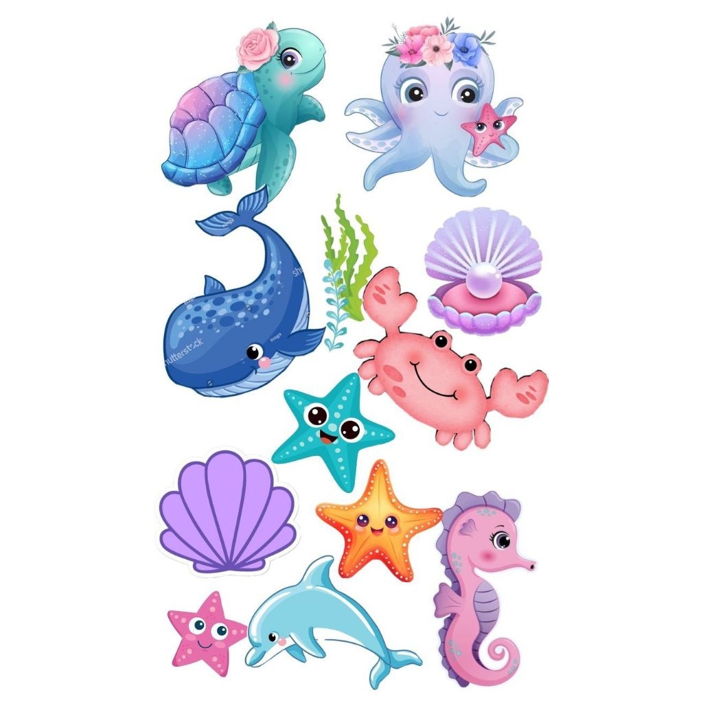 stiker hewan air lucu, stiker ikan imut ,mainan anak,stiker hp,stiker helm,stiker tempel,stiker buku