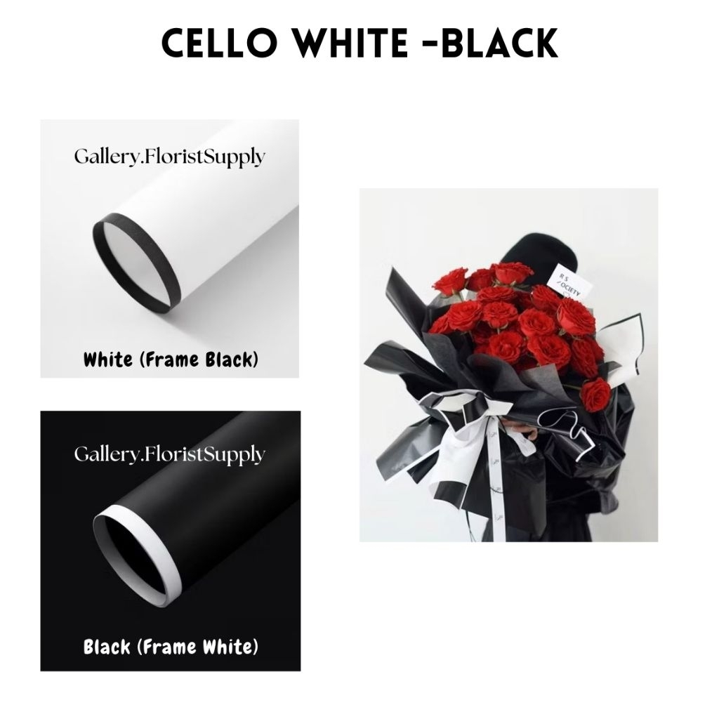 Kertas Cellophane Buket White - Black / Kertas Buket Bunga palembang
