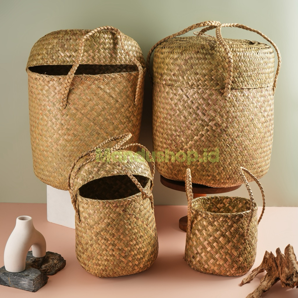 Tas Purun Bulat, Tas Souvenir, Tas Hampers, Tas Purun Bulat Tutup, Wadah Hampers, Tas Sembako