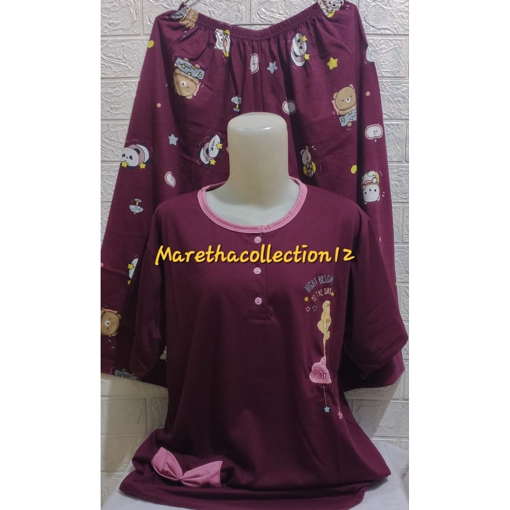 Babydoll ANNE CLAIRE 3/4 jumbo XL setelan baju tidur wanita dewasa celana pendek 3/4 kaos lengan pen