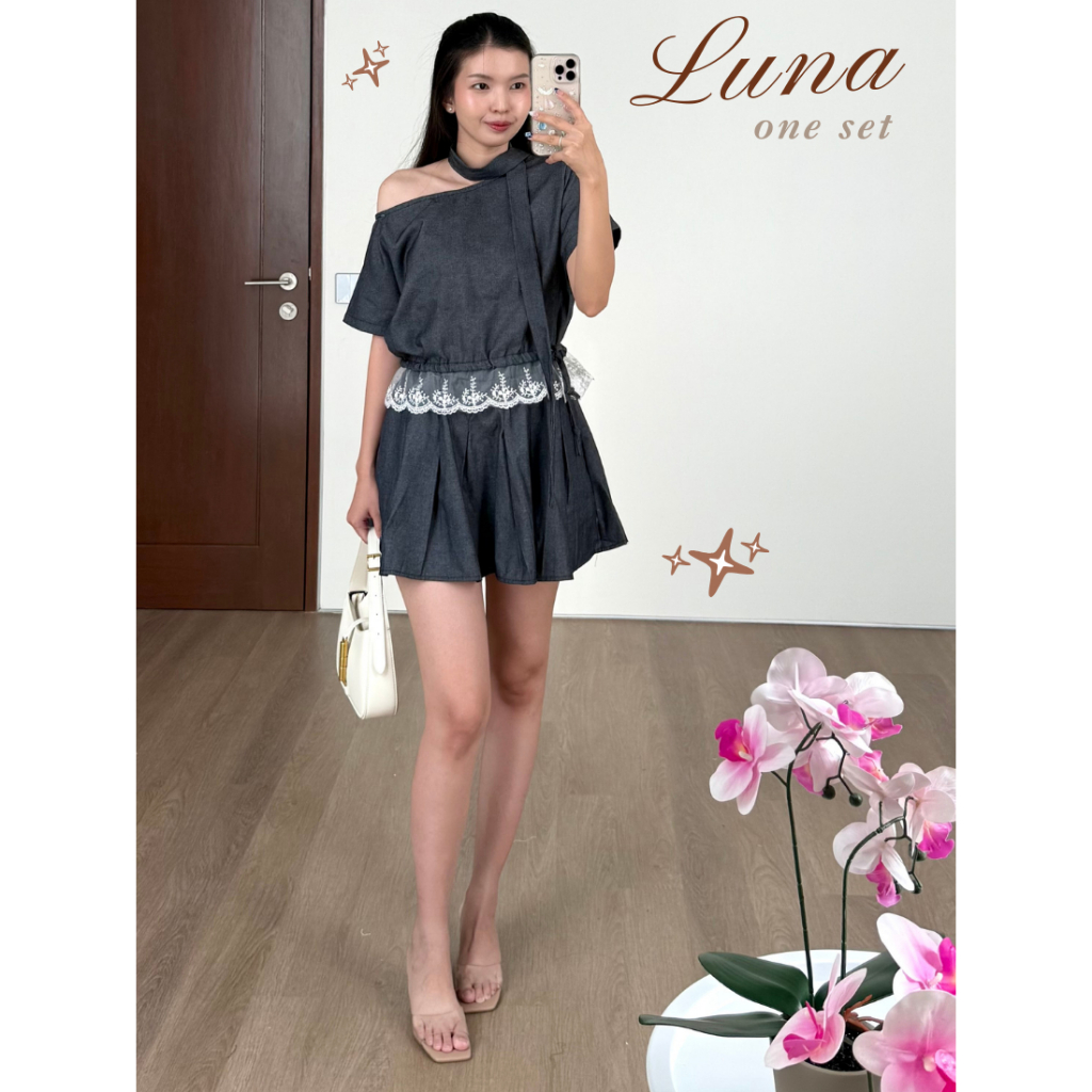 Luna One Set | Setelan Wanita Lengan Pendek dan Rok Celana Mini | Cute One Set | Pakaian Wanita