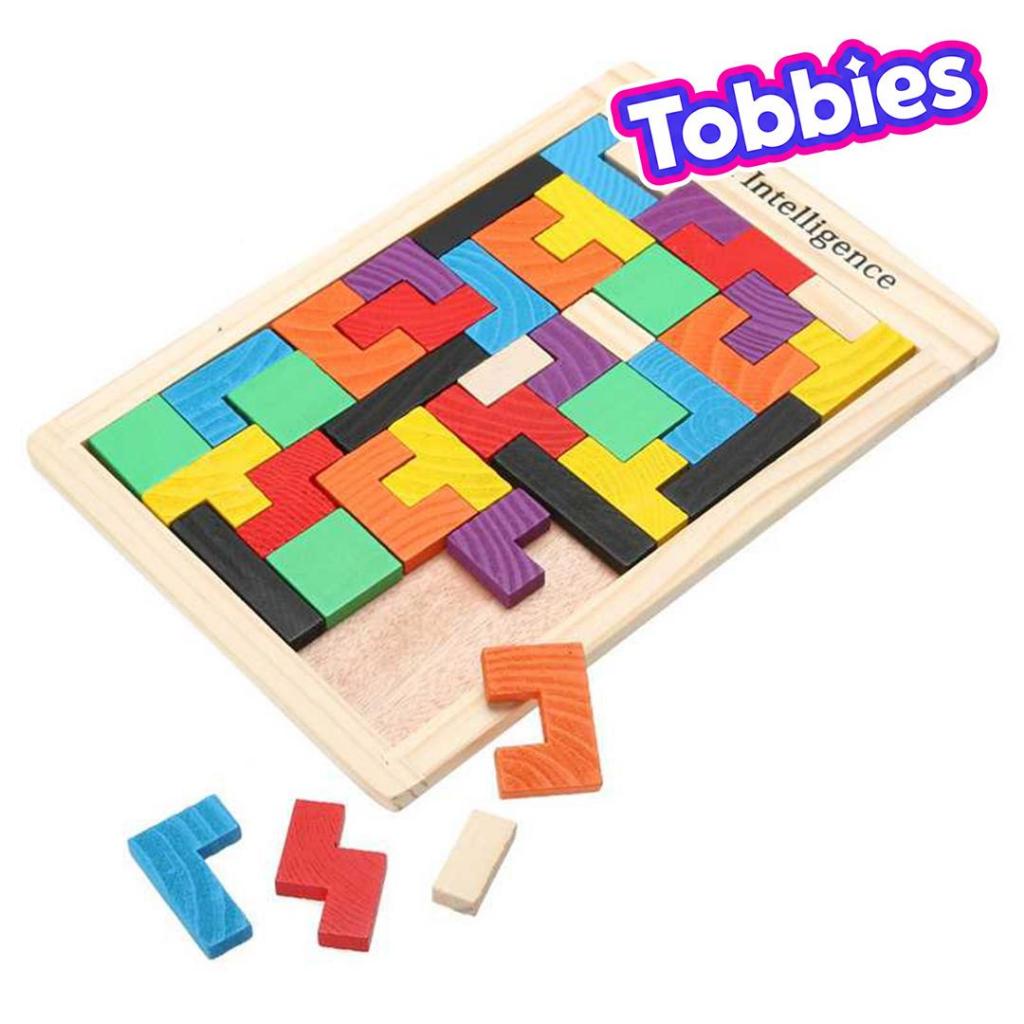TOBBIES FUN SHOP Mainan Puzzle Tangram Tetris Kayu Edukasi Anak Permainan Kreativitas Bentuk Geometr