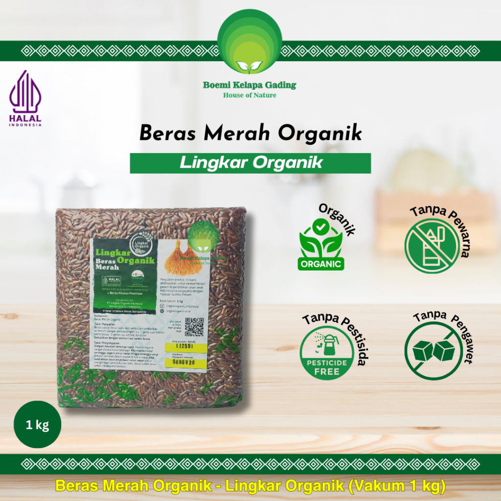 Lingkar Organik Beras Merah Organik NON GMO 1 kg Kemasan Vakum