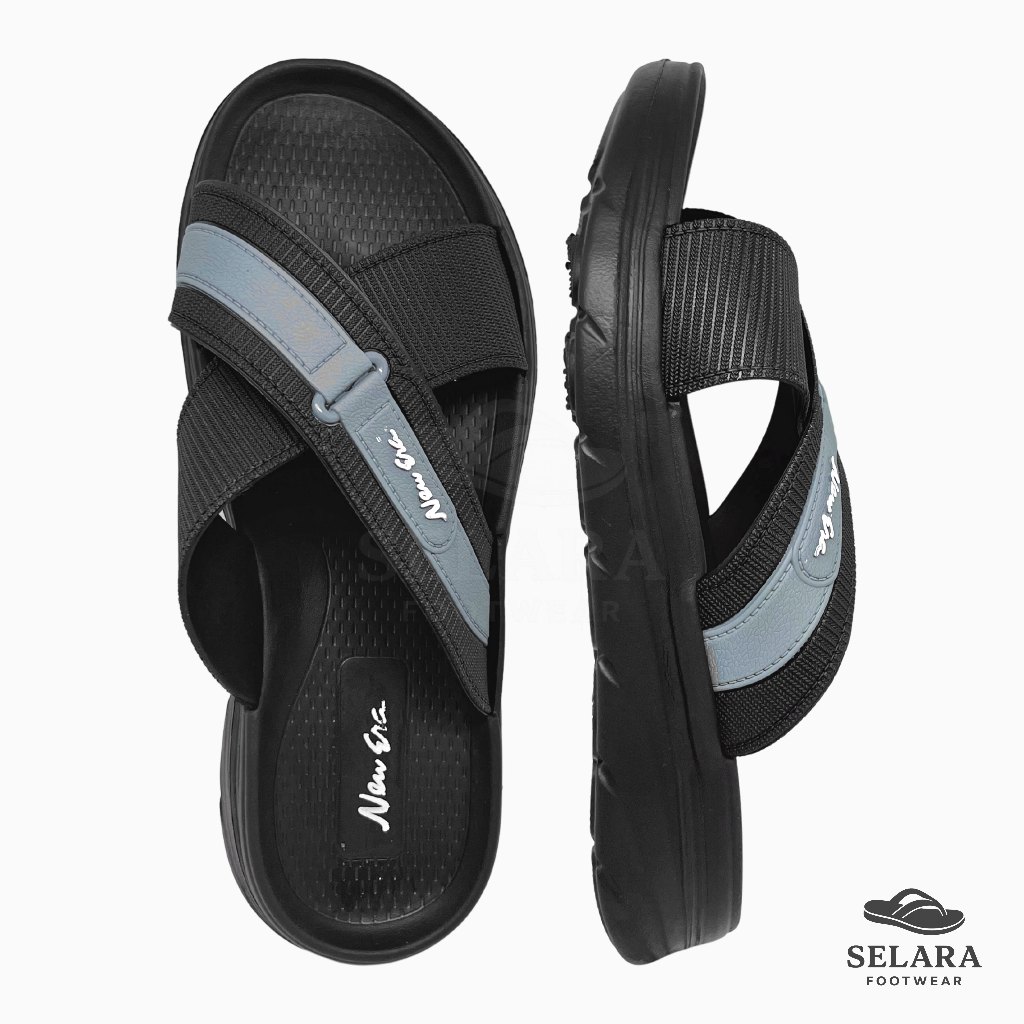 Sandal Pria Selara New Era Cross Strap – Warna Hitam Abu, Nyaman & Anti Slip