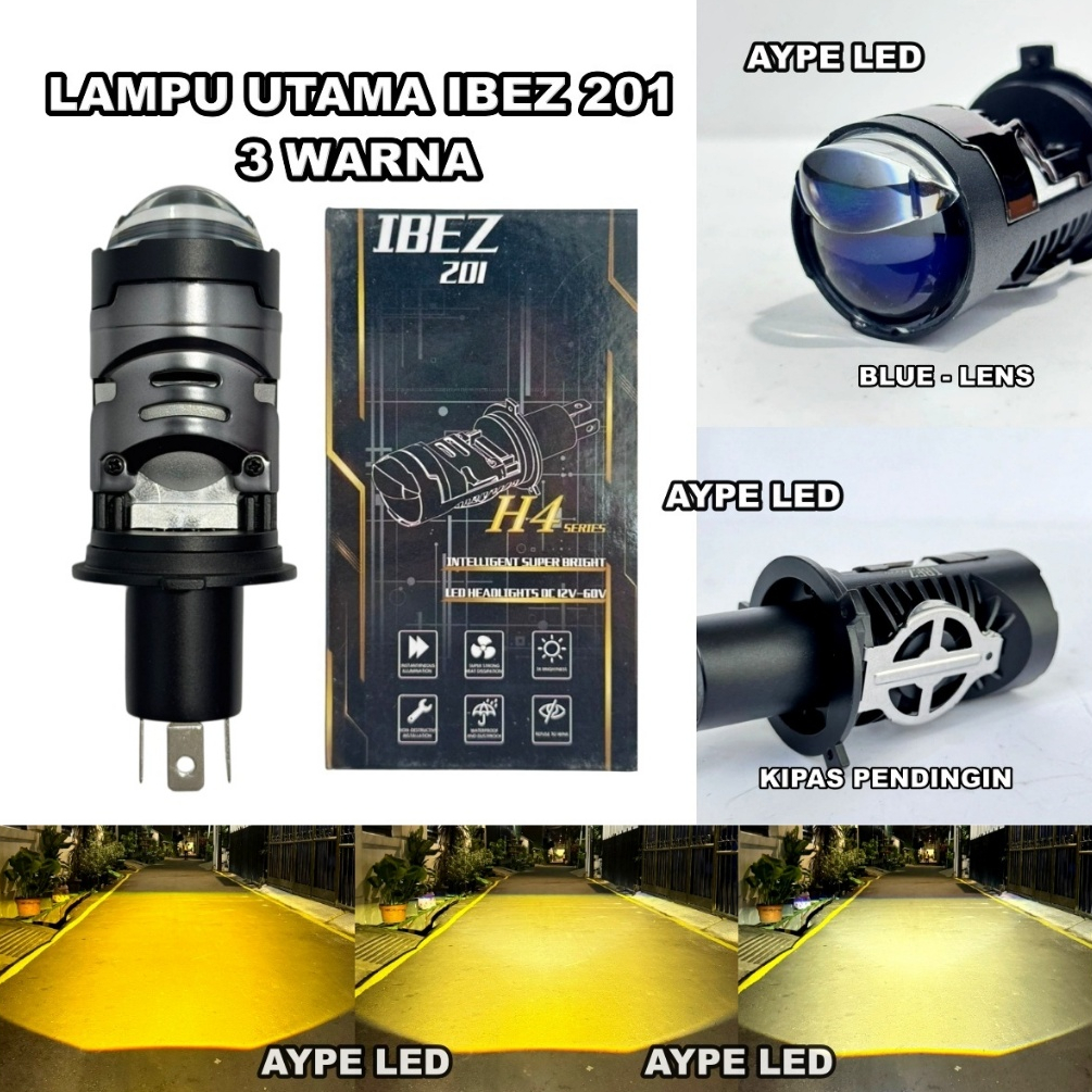 Lampu Utama H4 IBEZ 201 3 Warna All Wheather Kipas Pendingin Bluelens Mini Projector H4 IBEZ