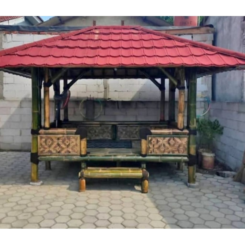 saung bambu gazebo minimalis murah atap injuk dan baja