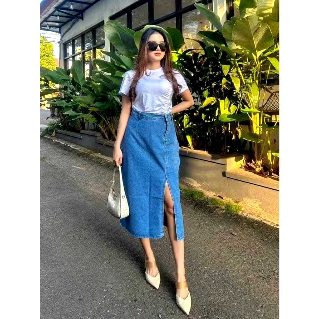 Rok Jeans Wanita Highwaist Rok Jeans Belah Samping