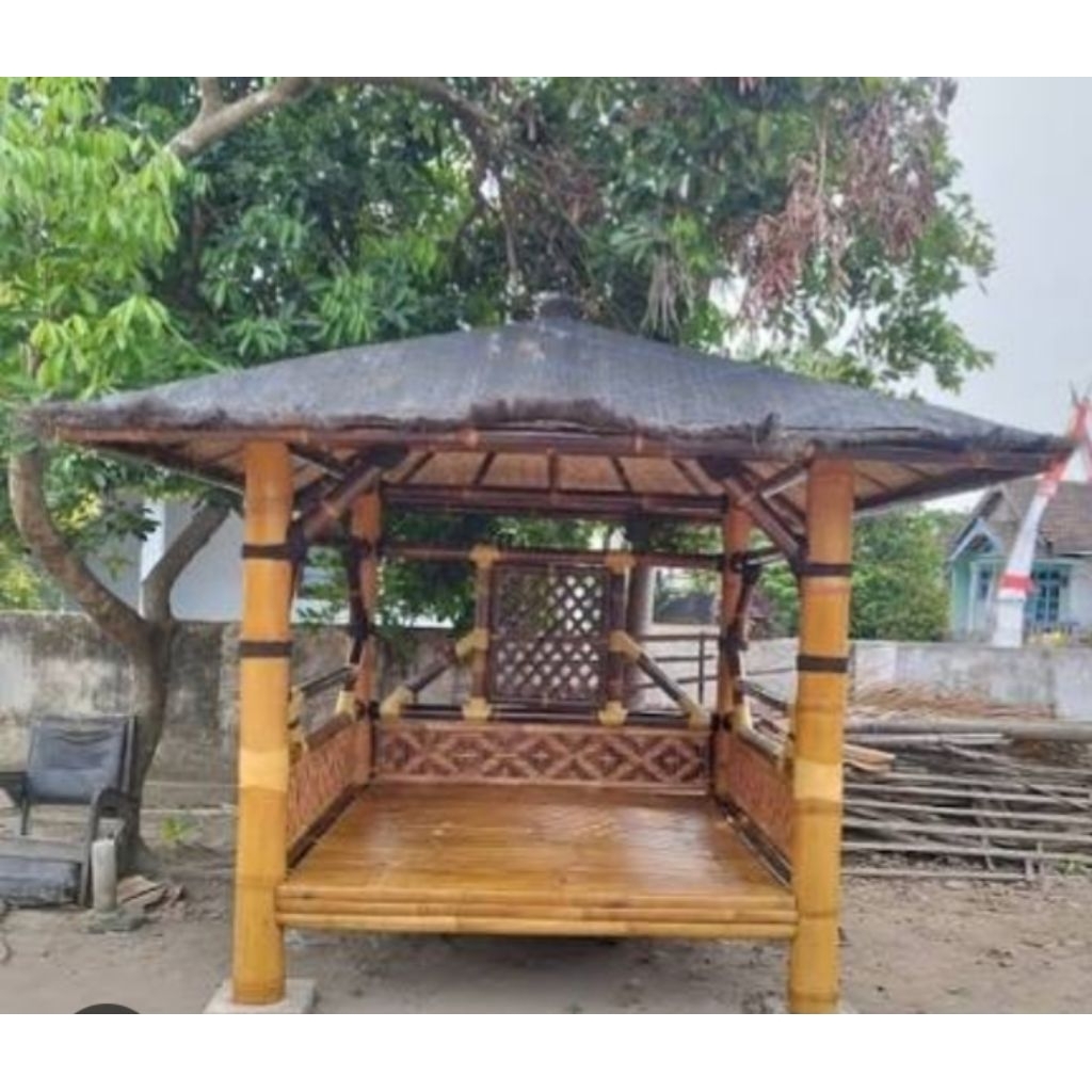 saung bambu gazebo minimalis atap injuk dan baja