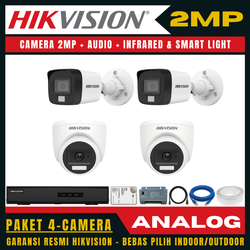 Paket cctv hikvision 2mp audio 4 channel 4 kamera paket cctv lengkap