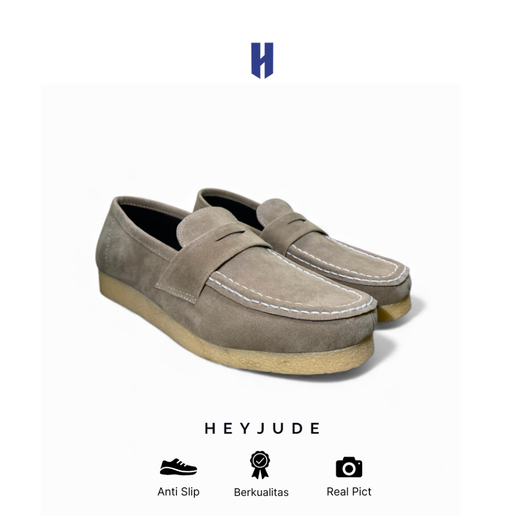 Heyjude Vible Loafers Cream Sepatu Chungky Loafers Suede Casual Wallabee Pria Wanita