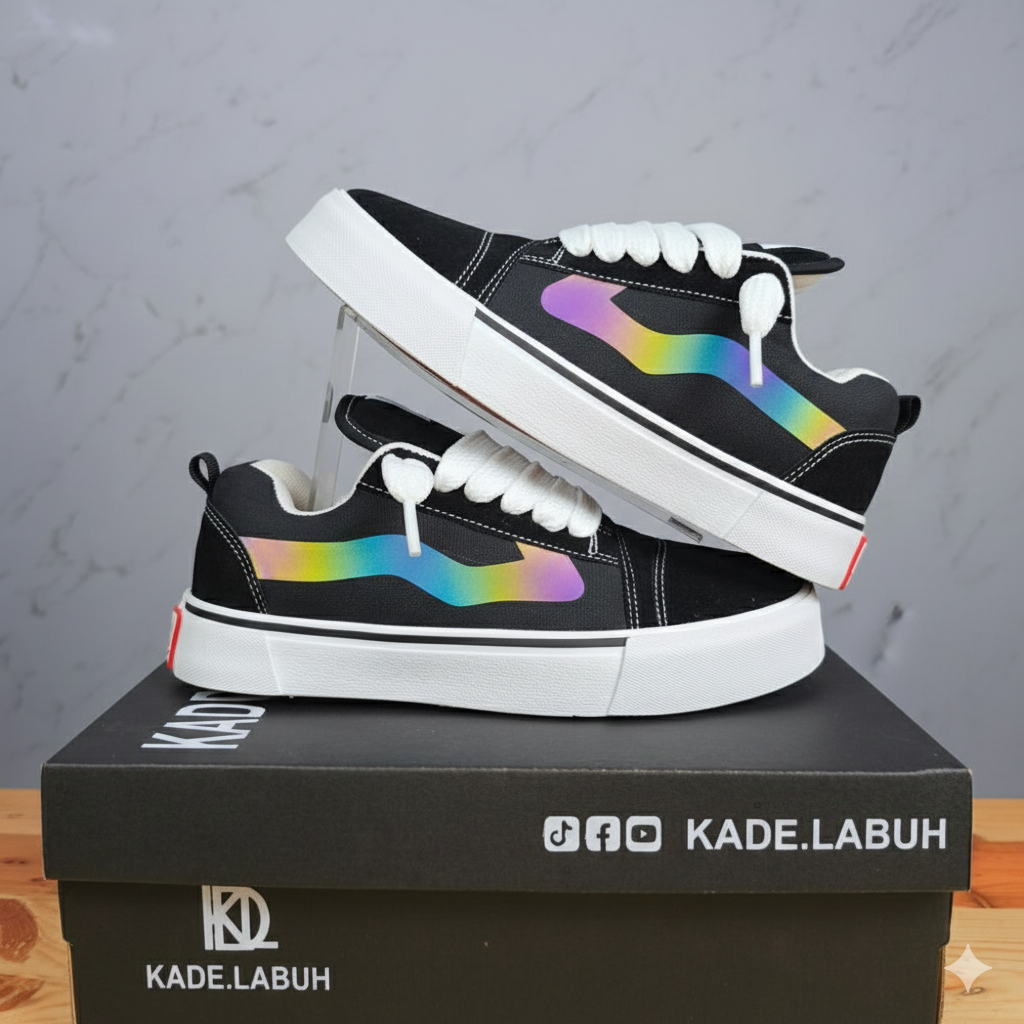 KDL - Sepatu Reflektif Reflektor Setrip Menyala Full Pelangi Sepatu Sneakers Pria Wanita Sepatu Casu
