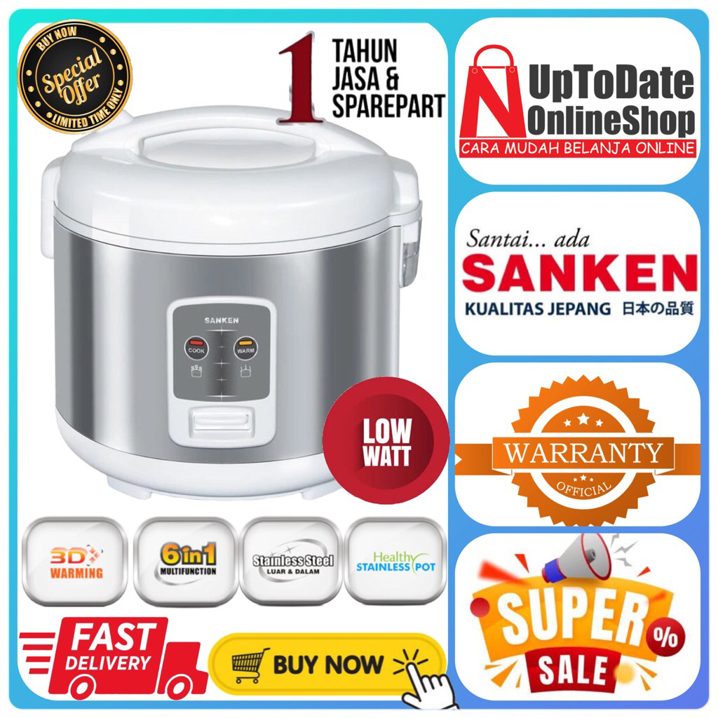 RICE COOKER SANKEN SJ-2200 SJ 2200 SJ2200 STAINLESS STEEL PANCI SANKEN 6IN1 1.8 LITER MAGIC COM SANK