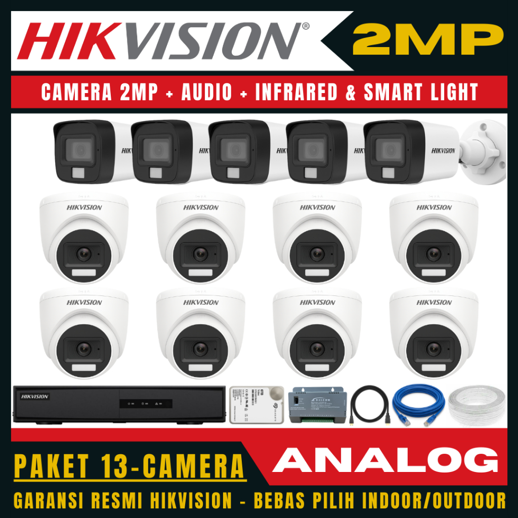Paket cctv hikvision 2mp audio 16 channel 13 kamera paket cctv lengkap
