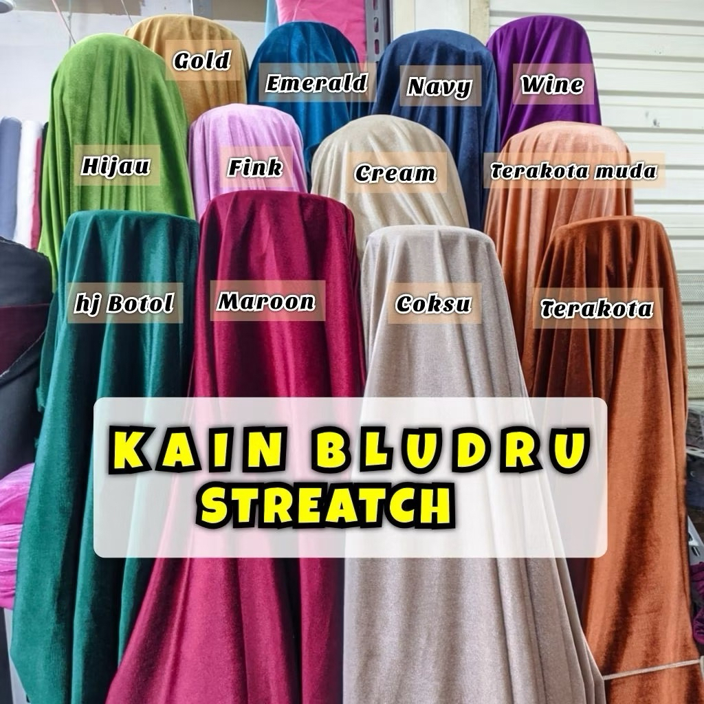 BAHAN/KAIN SATIN VELVET BLUDRU STREATCH PREMIUM / KAIN KEBAYA BLUDRU MURAH