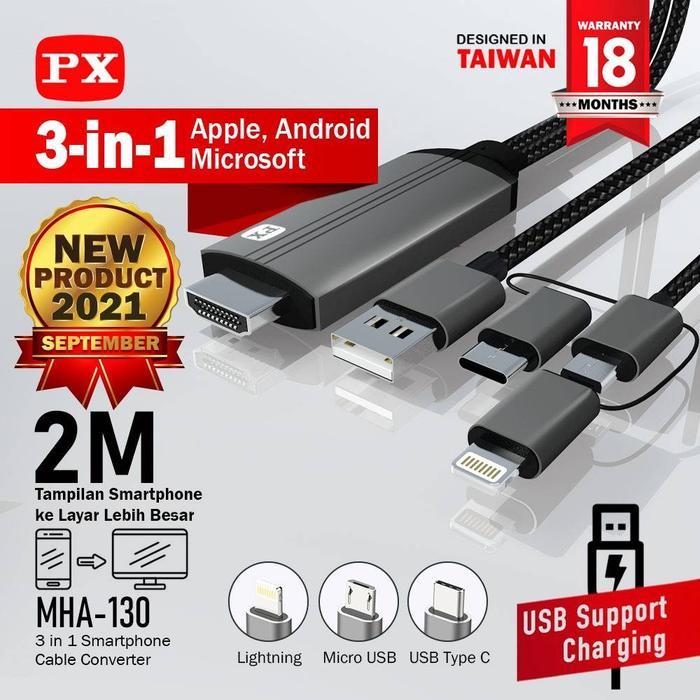 PX MHA-130 Kabel Mirroring Type-C / Micro / Lightning to HDMI 2M