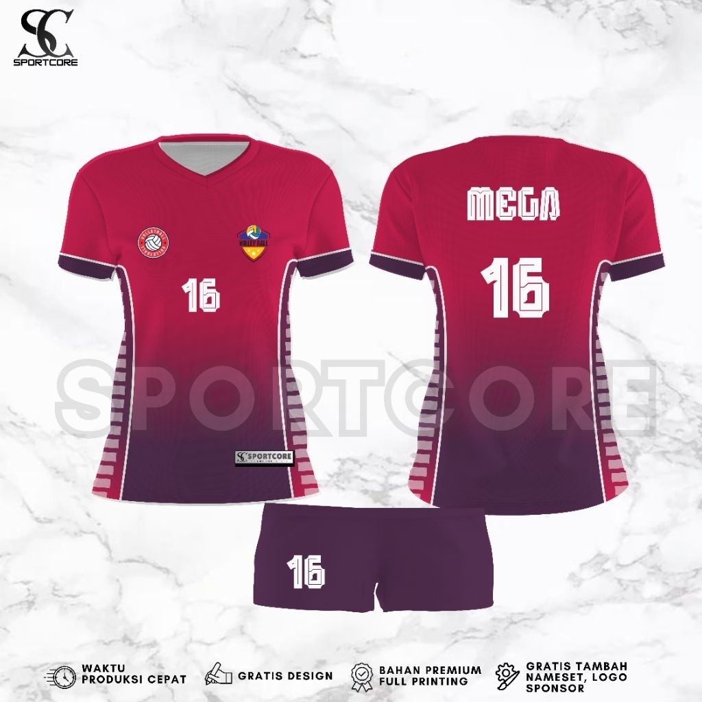 Jersey Voli Cewek Fullprinting Custom Nama Nomer