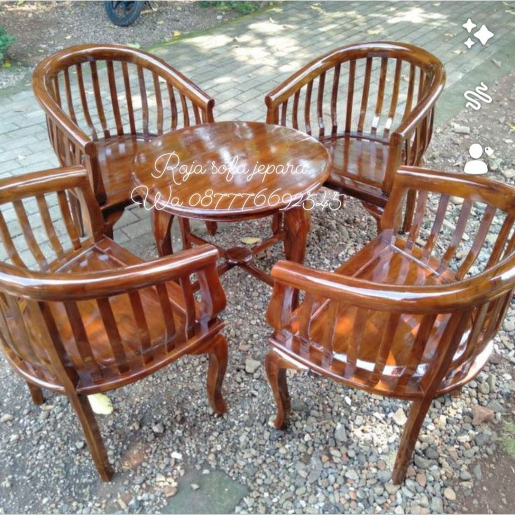 Set Kursi Betawi Kayu Jati Tebal | Meja Bulat + 4 Kursi  