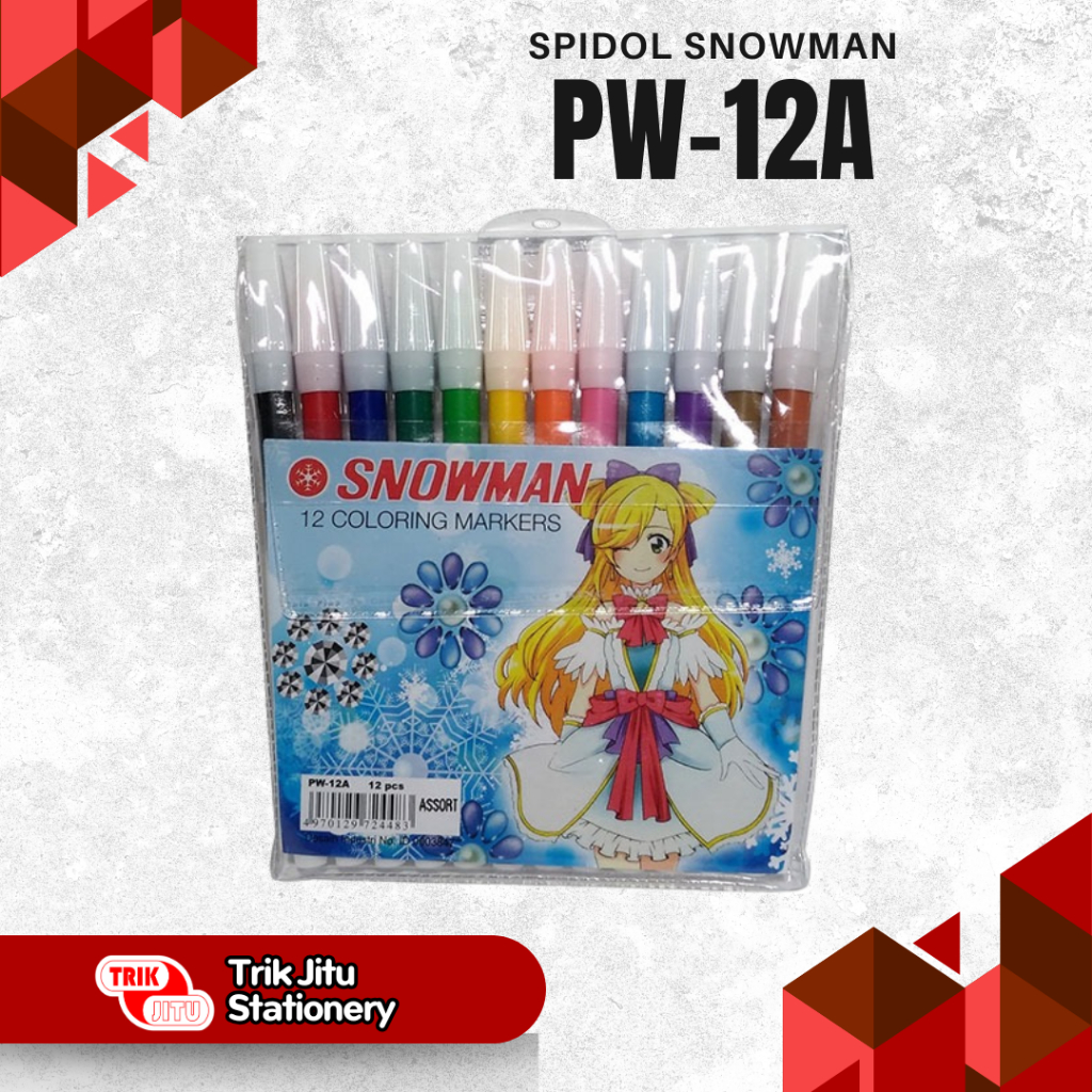 SPIDOL SNOWMAN KECIL 12 WARNA MURAH / Spidol Warna Warni 1 Set