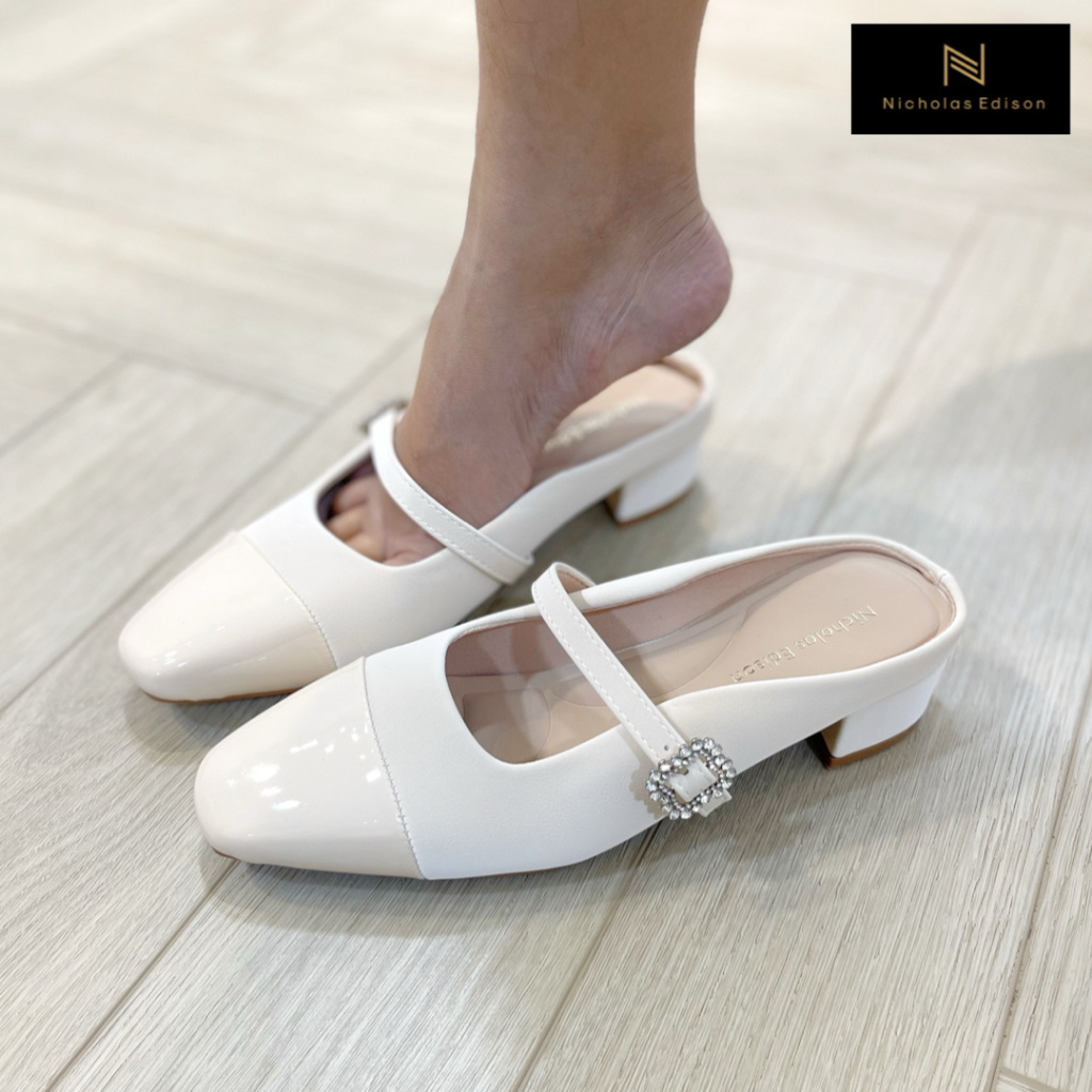 Nicholas Edison Heel Sora 3.5cm Sepatu Sandal Mules Slip On square Tali Maryjane Empuk
