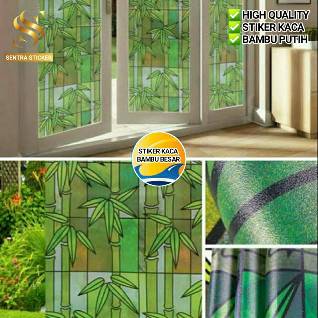 Stiker Kaca Sabdblast Bambu Besar Stiker Bambu Hijau Stiker Bambu Putih Motif