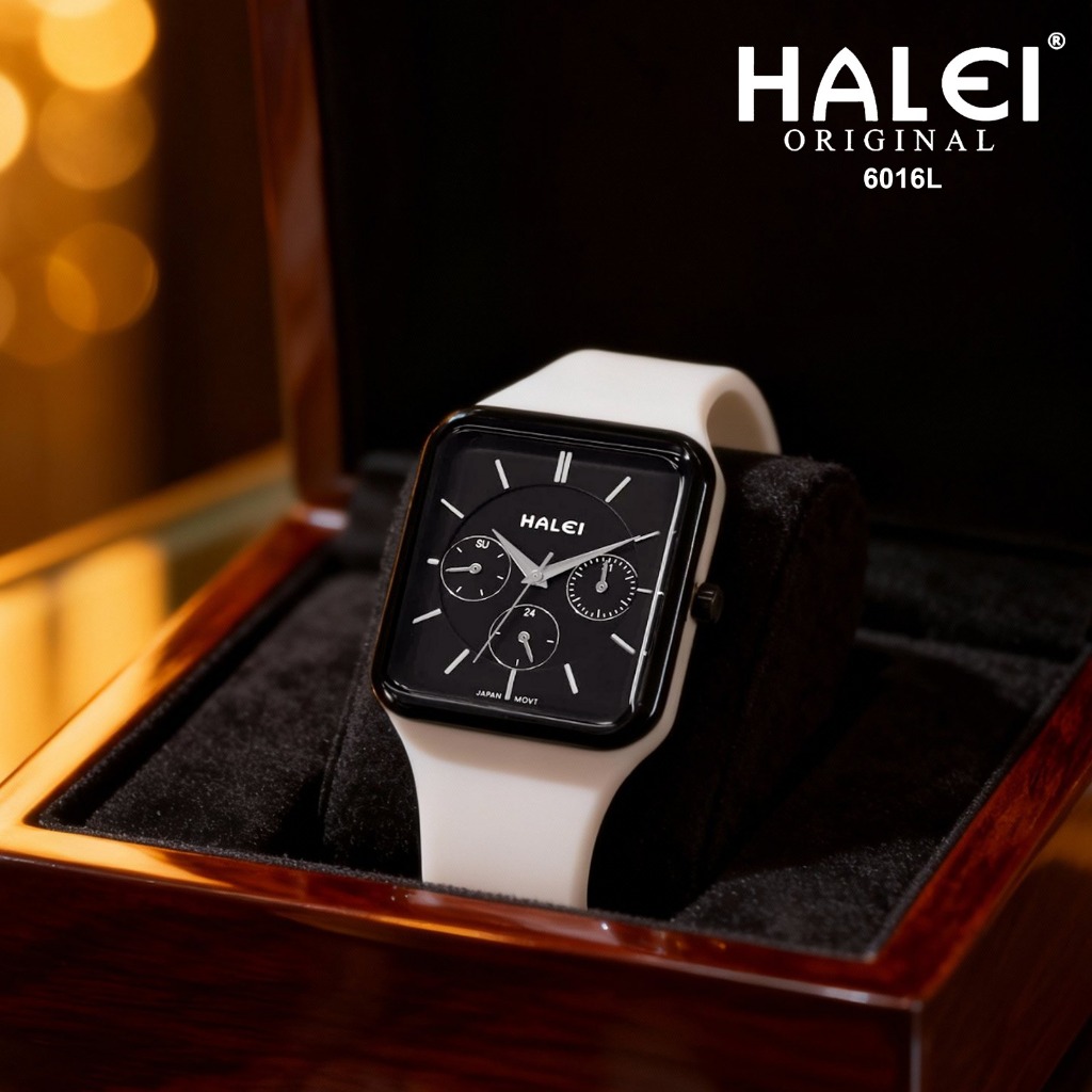 HALEI IND 6016 L Bergaransi Jam Tangan Chronograph Cewek Original Tali Rubber Multi Fungsi Anti Air