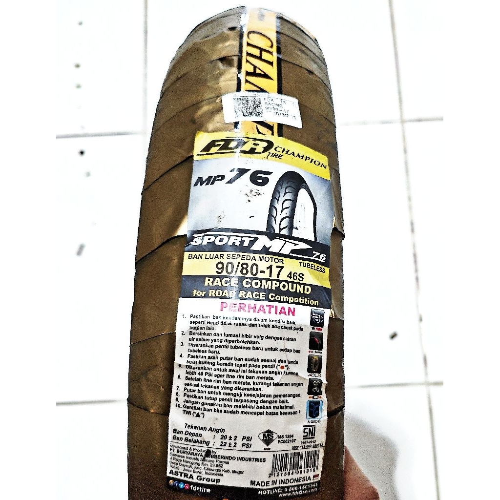 FDR BAN LUAR TUBELESS FDR 90/80-17 SPORT MP 57 SPORT MP 76 Racing Compound