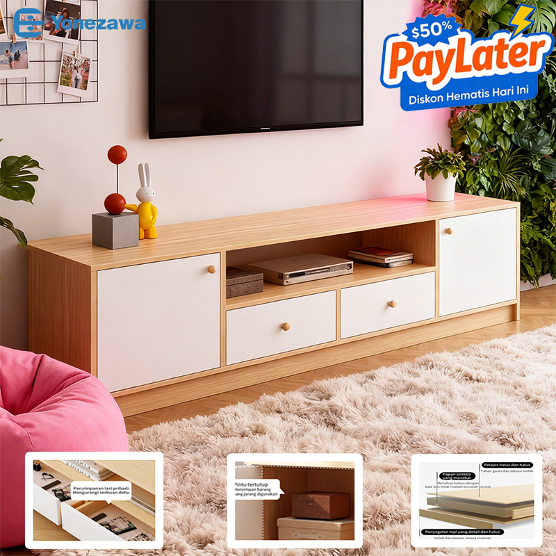 YONEZAWA Meja TV Kayu Minimalis Serbaguna 140cm Modern Lemari TV Dengan Pintu Buffet Lemari Penyimpa