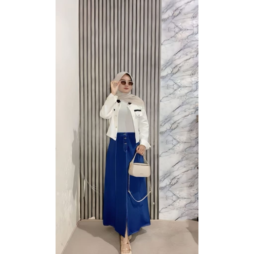 Hemat Luar Biasa Rok Thena Jeans Panjang Wanita Belah Depan Hemat Luar Biasa