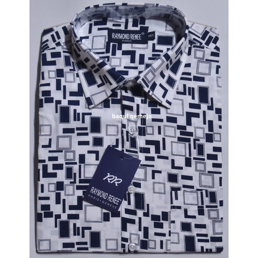 Kemeja Pria Lengan Pendek Motif Putih Navy Kemeja Merk RAYMOND RENEE Reguler LSS 44 Kemeja Murah Ban