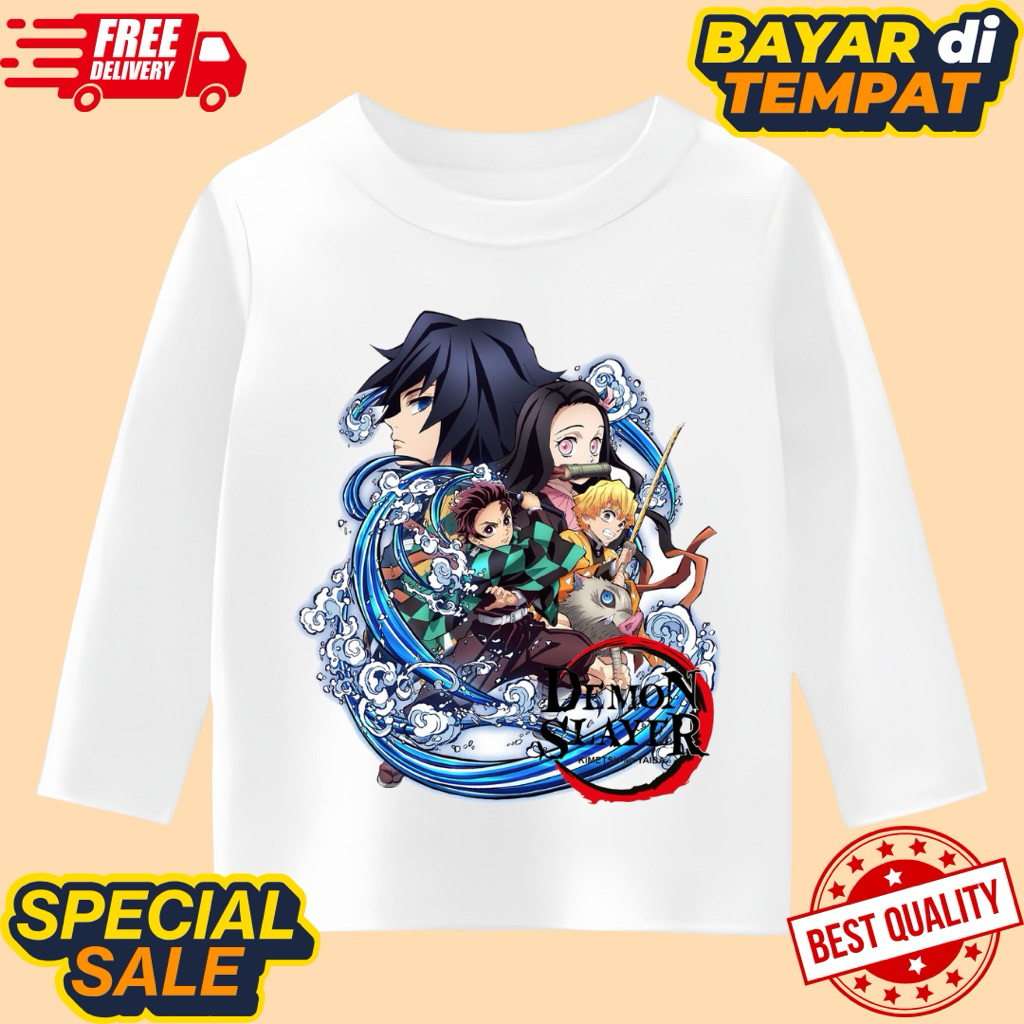 kaos anak unisex lengan panjang motif demon slayer