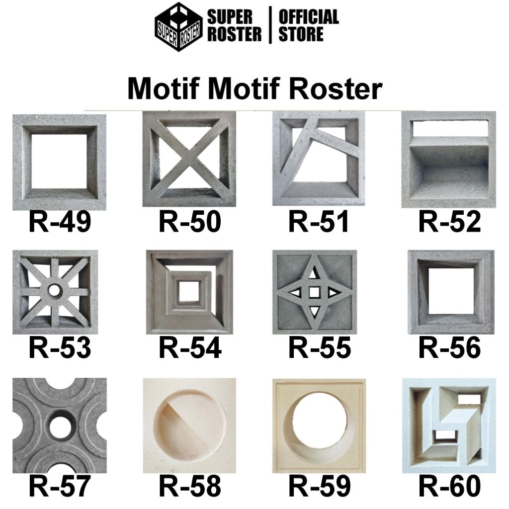 Roster Beton Lubang Angin Minimalis Ukuran 20 x 20 x 10 motif R-49 - R-60
