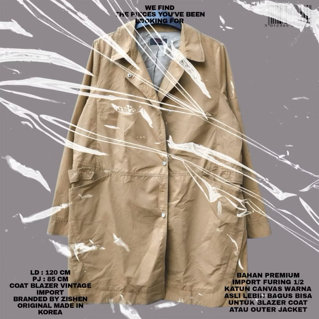 ZISHEN COAT JACKET OUTER KOREAN LOOK/COAT JACKET BAHAN CANVAS TEBAL PREMIUM BORDIR KOREAN STYLE/VINT