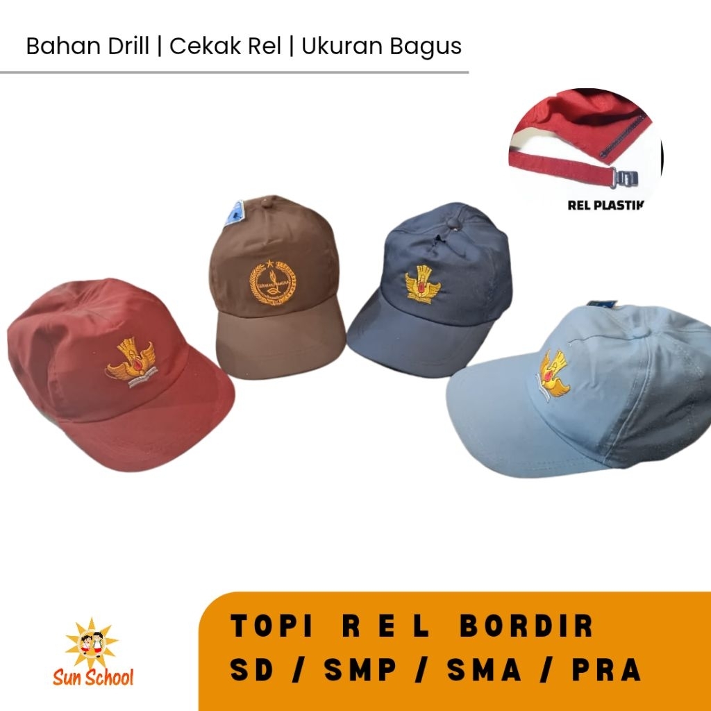 Topi Sekolah SD SMP SMA PRAMUKA REL (bisa atur besar kecil) Rel Plastik