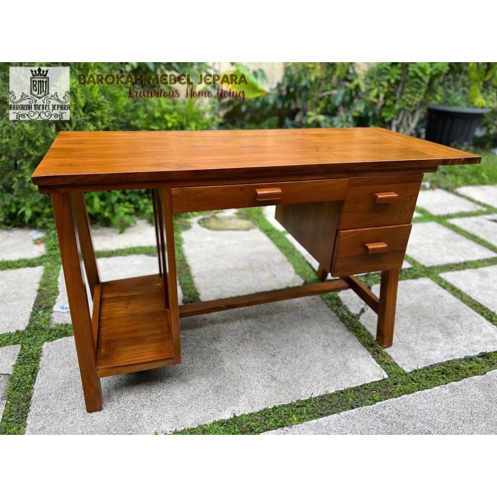 meja komputer kayu jati minimalis , meja kantor jati office